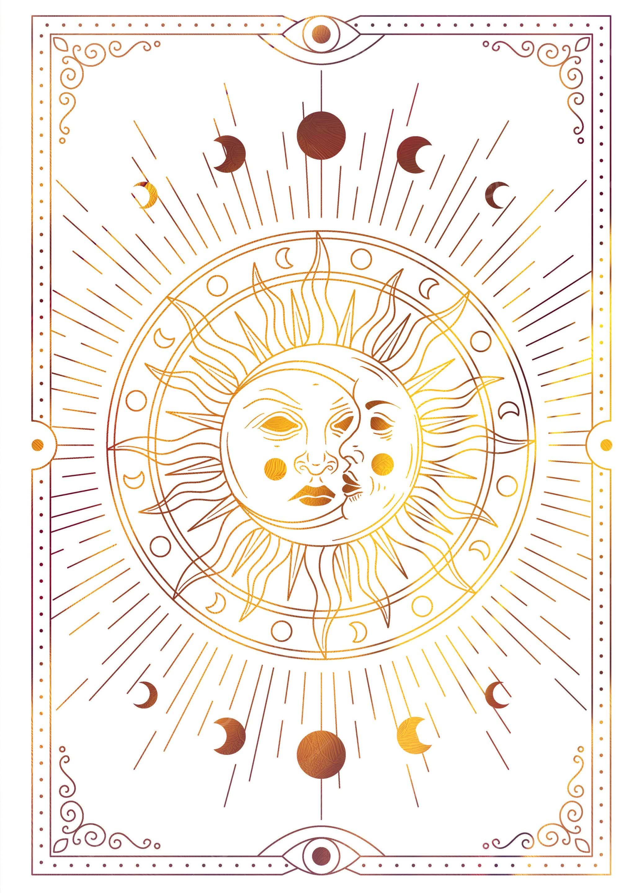 Tarot Moon and sun face