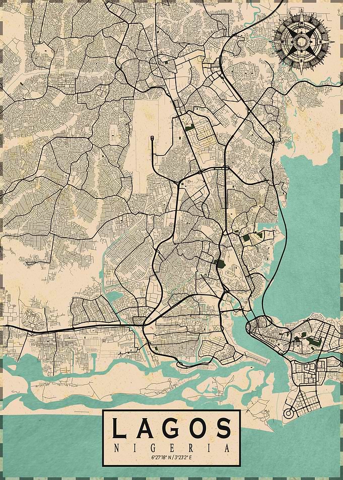 Lagos City Map Vintage