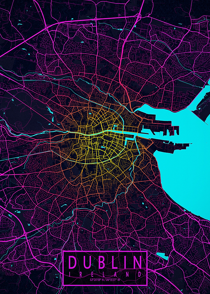 Dublin City Map Neon