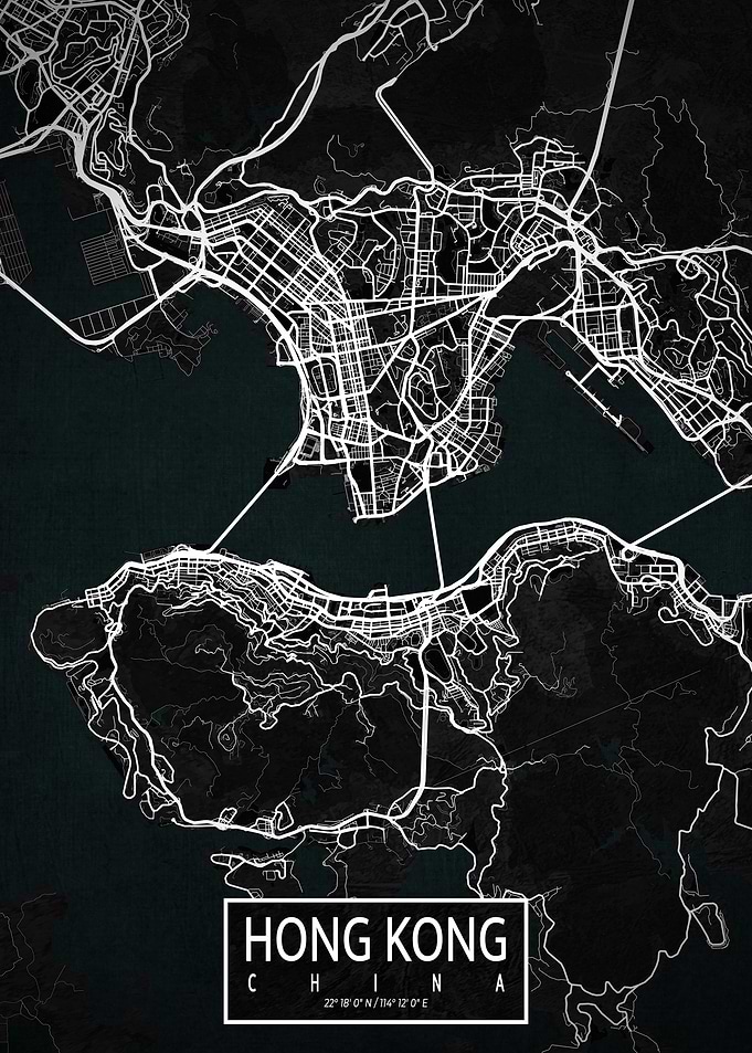 Hong Kong City Map Dark