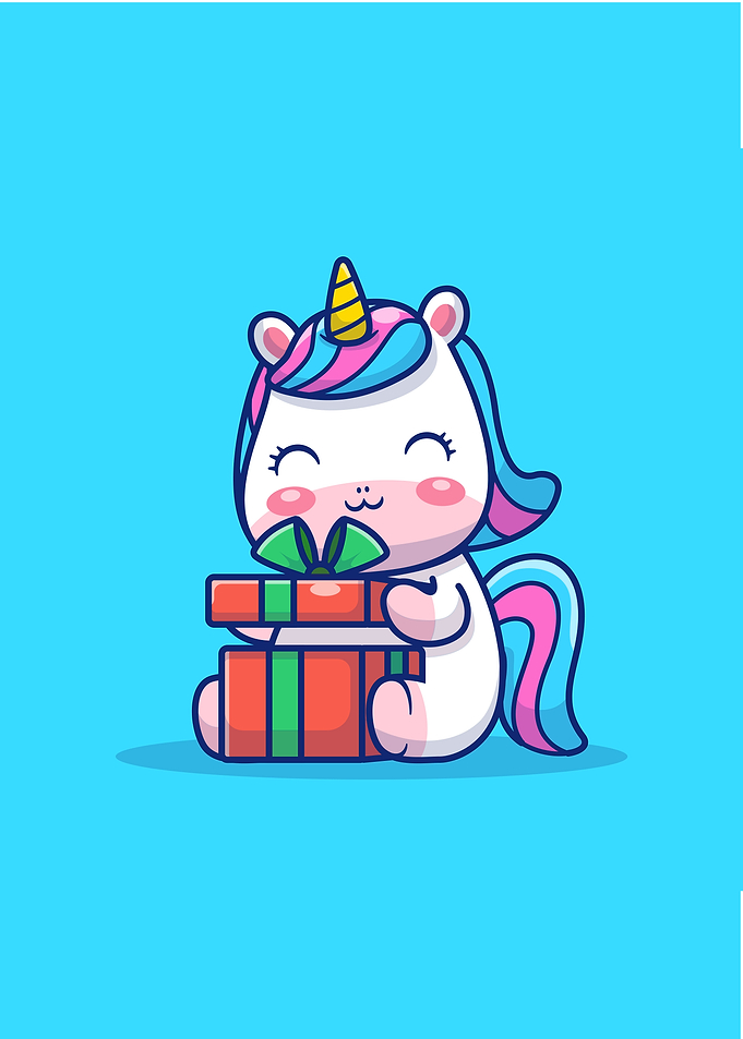 Cute Unicorn Holding Gift