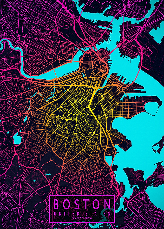 Boston City Map Neon