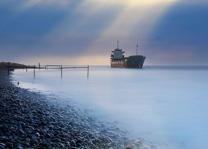 Slanted light cargo ship