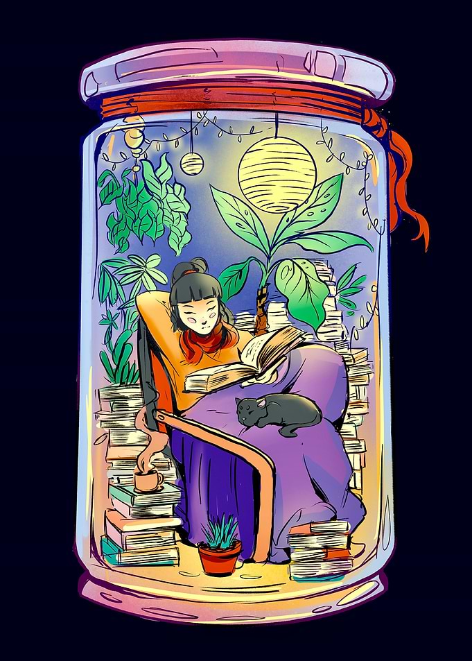 Girl reading books