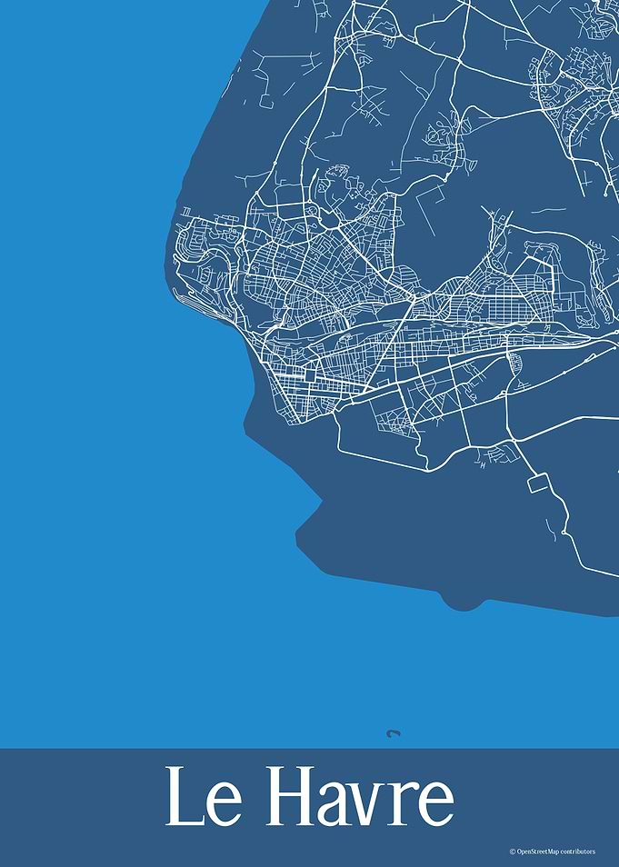 Le Havre France Blue Map