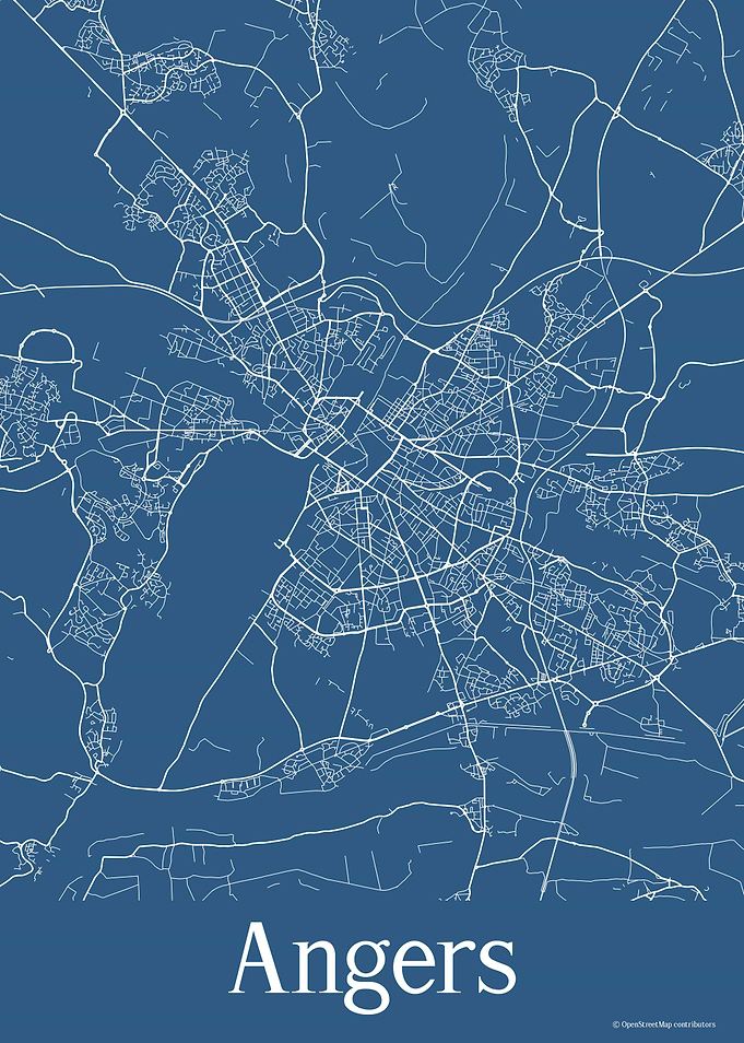 Angers France Blue Map