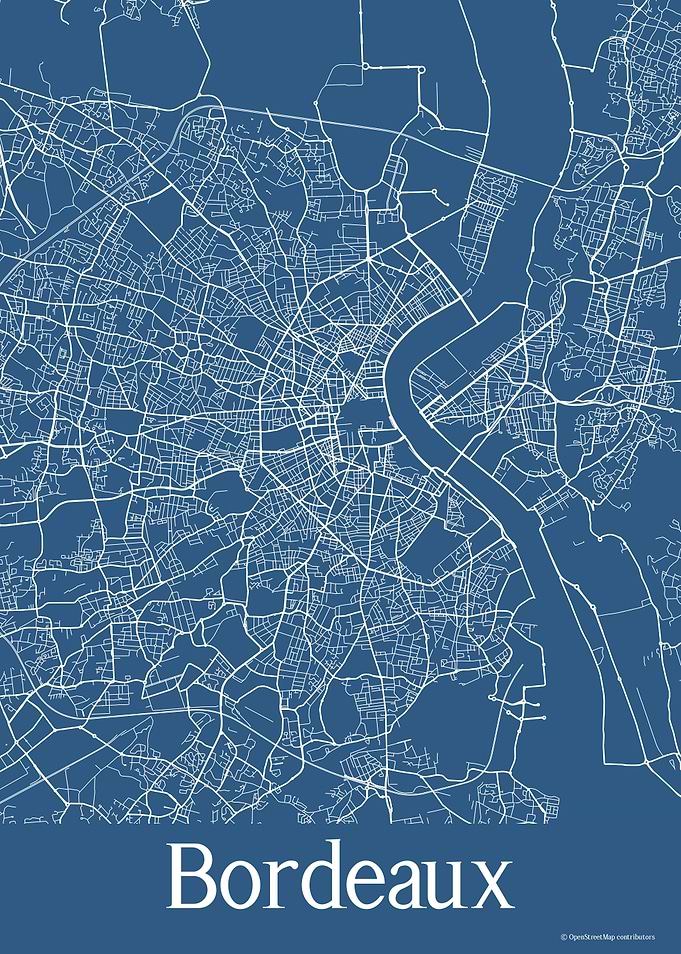 Bordeaux France Blue Map