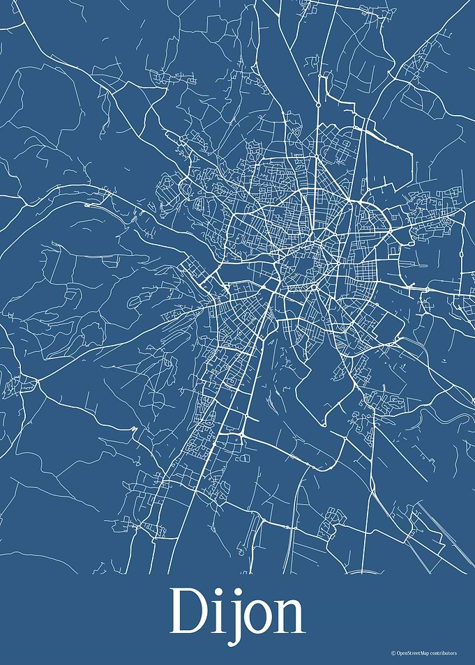 Dijon France Blue Map