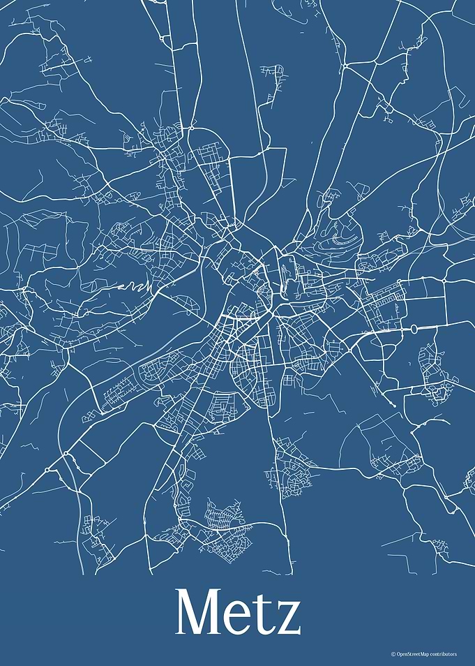 Metz France Blue Map