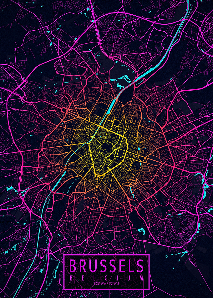 Brussels City Map Neon
