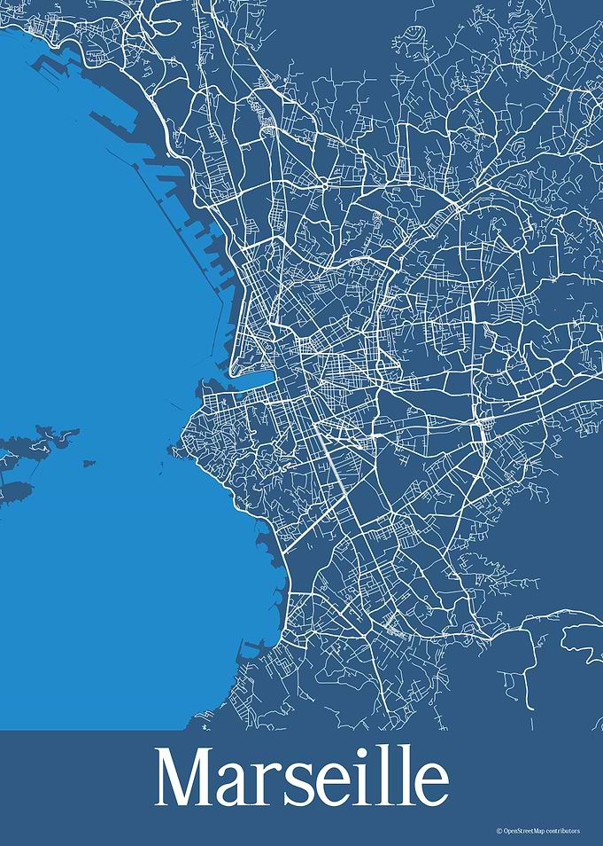 Marseille France Blue Map
