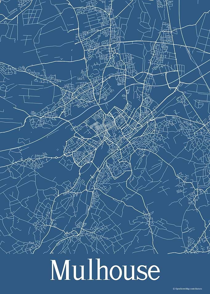 Mulhouse France Blue Map