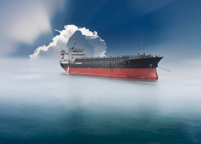 Cargo ship at anchor