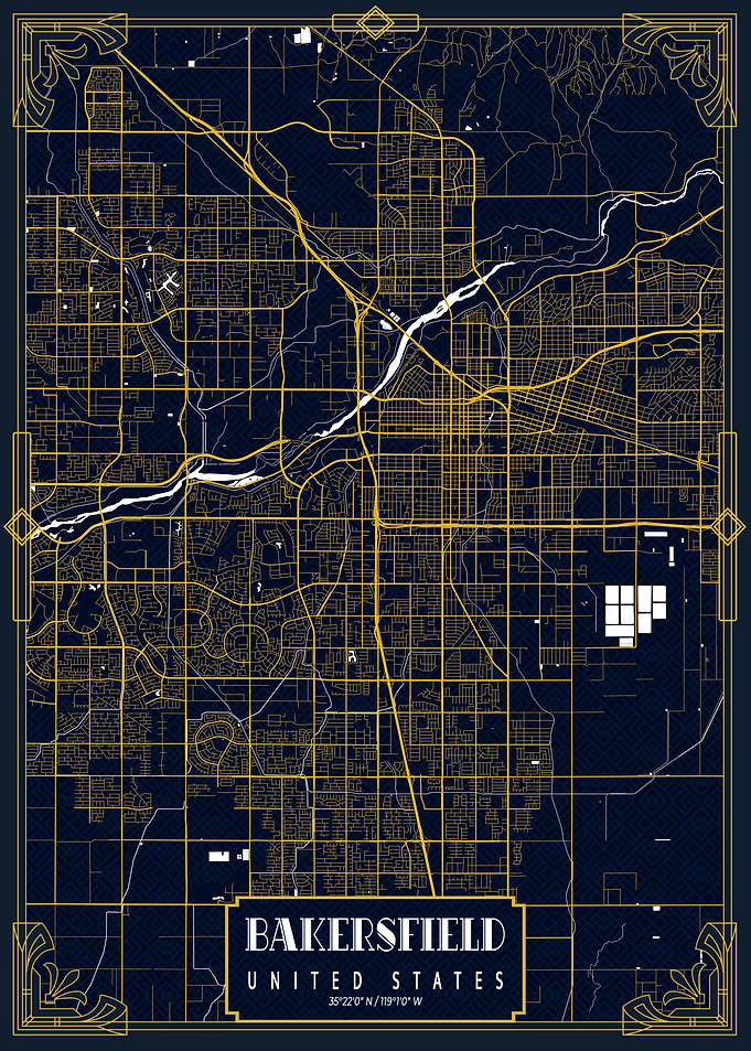 Bakersfield City Map Gold