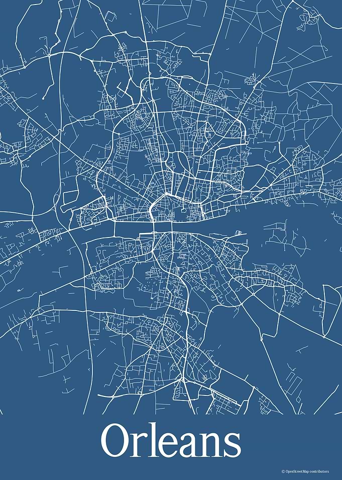 Orleans France Blue Map