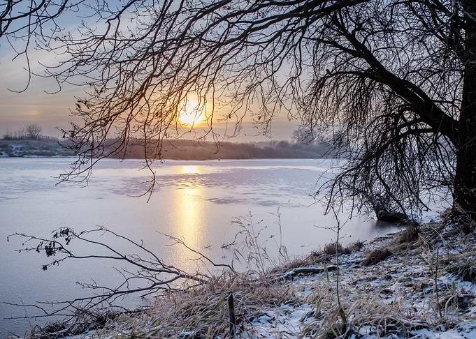 Winter morning,frozen lake
