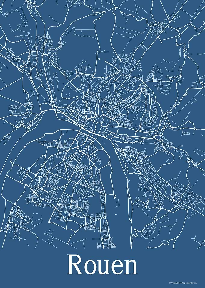 Rouen France Blue Map