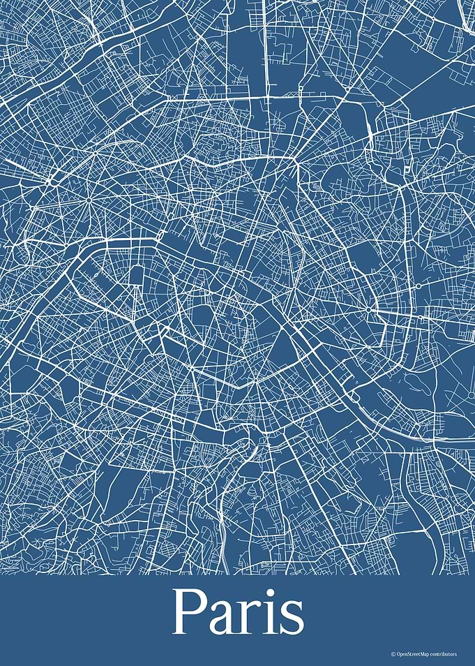 Paris France Blue Map