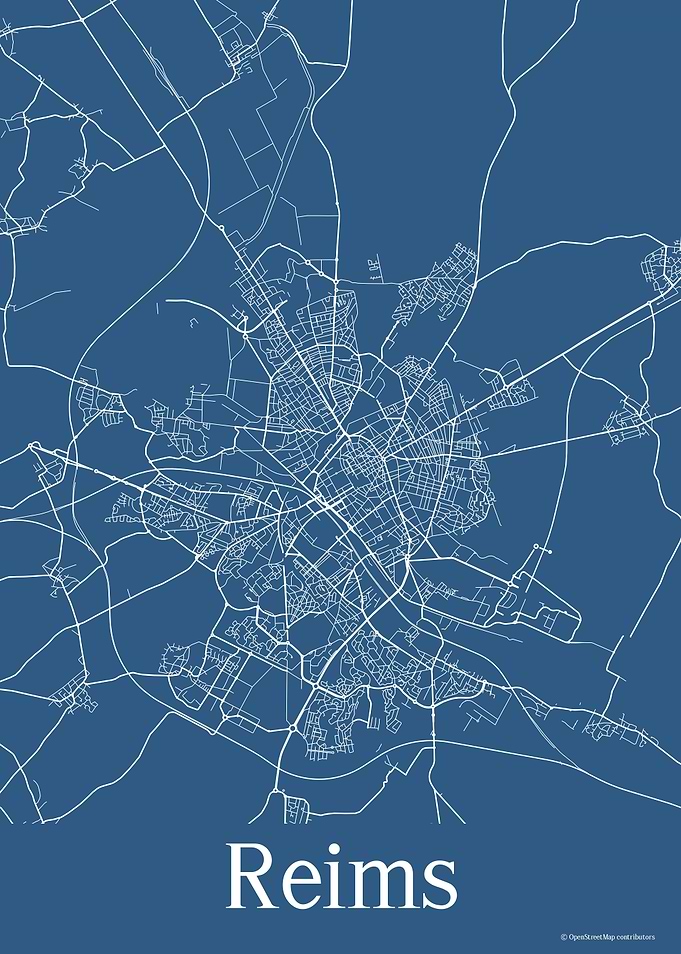 Reims France Blue Map