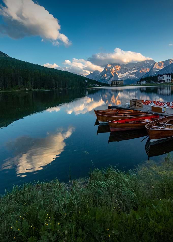 sunset lake misurina italy