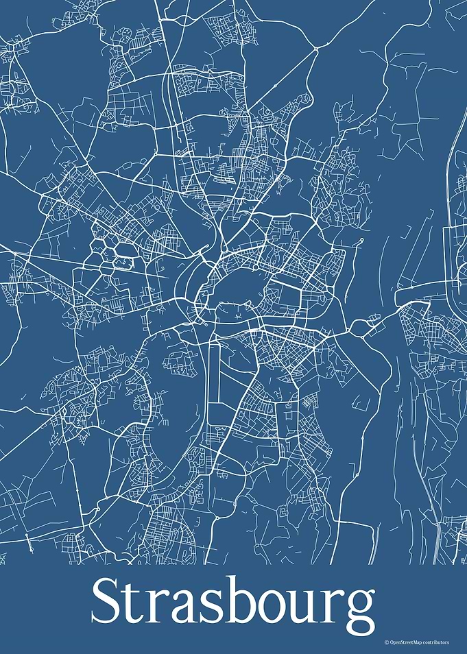 Strasbourg France Blue Map