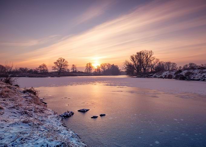 Winter morning,frozen lake