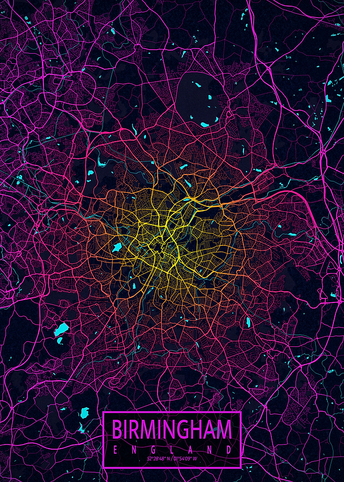Birmingham City Map Neon