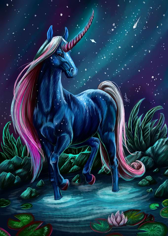 Magic blue unicorn night