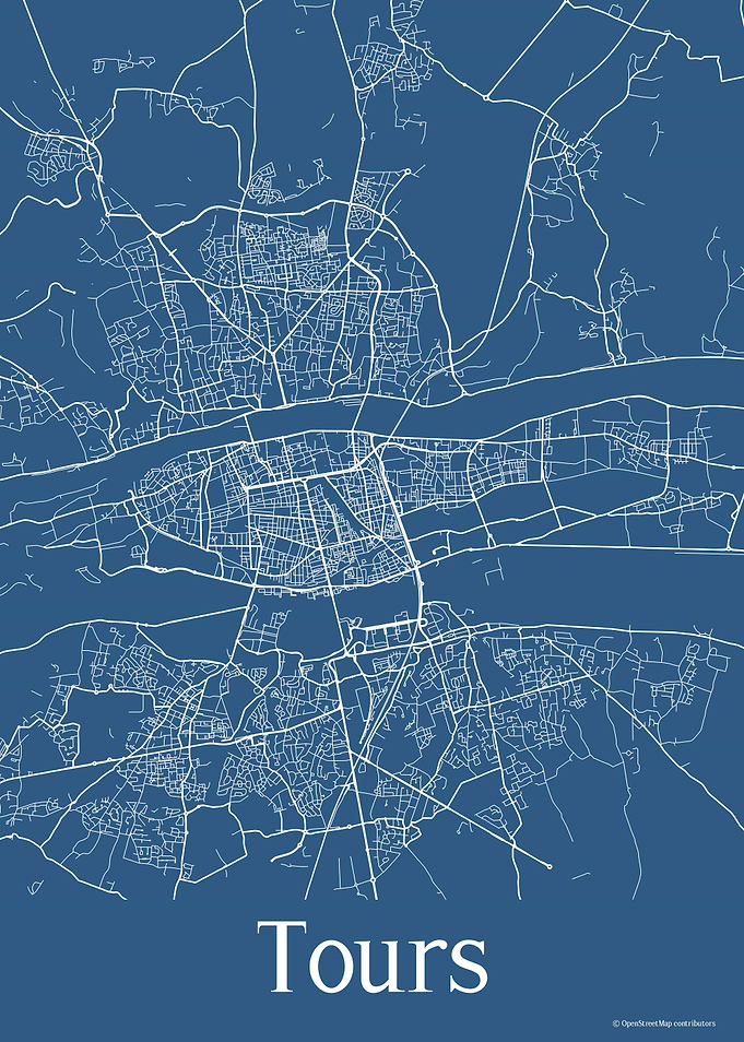 Tours France Blue Map