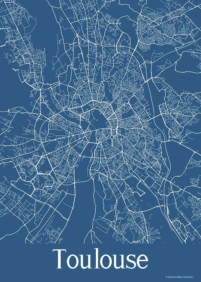 Toulouse France Blue Map