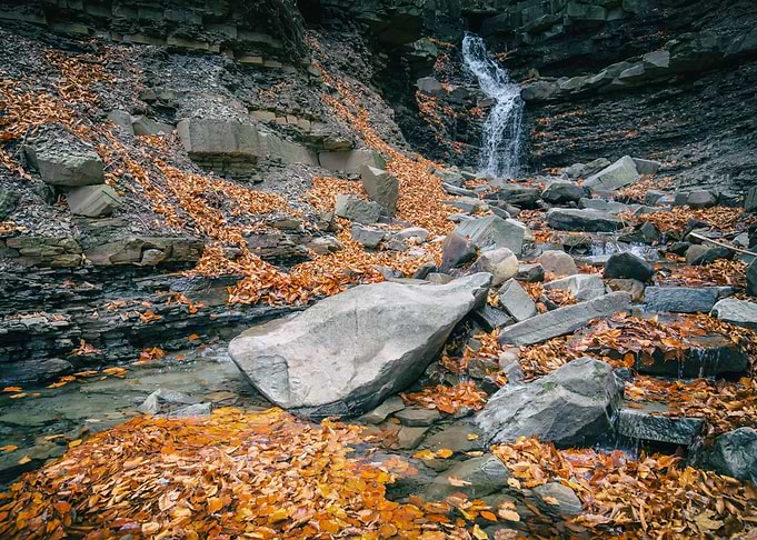 Autumn river, waterfall