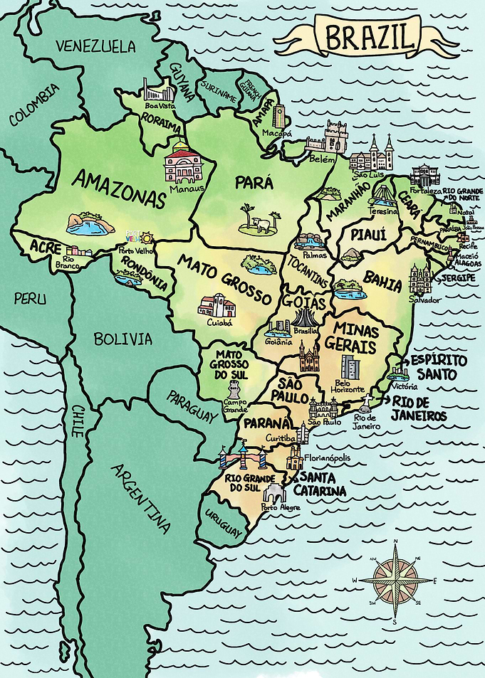 Watercolor Map of Brazil