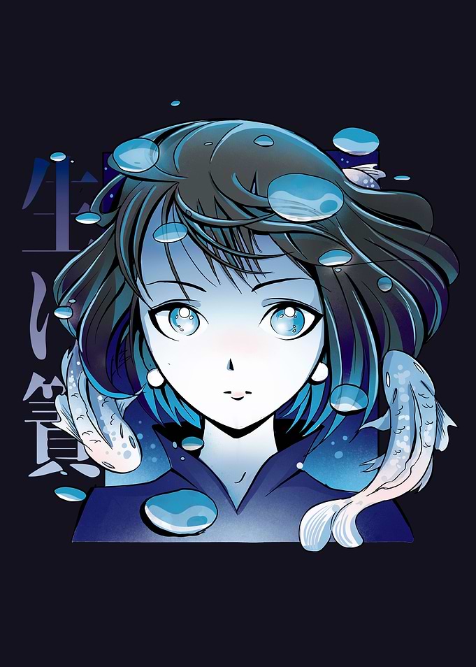 Anime girl with koi fishes
