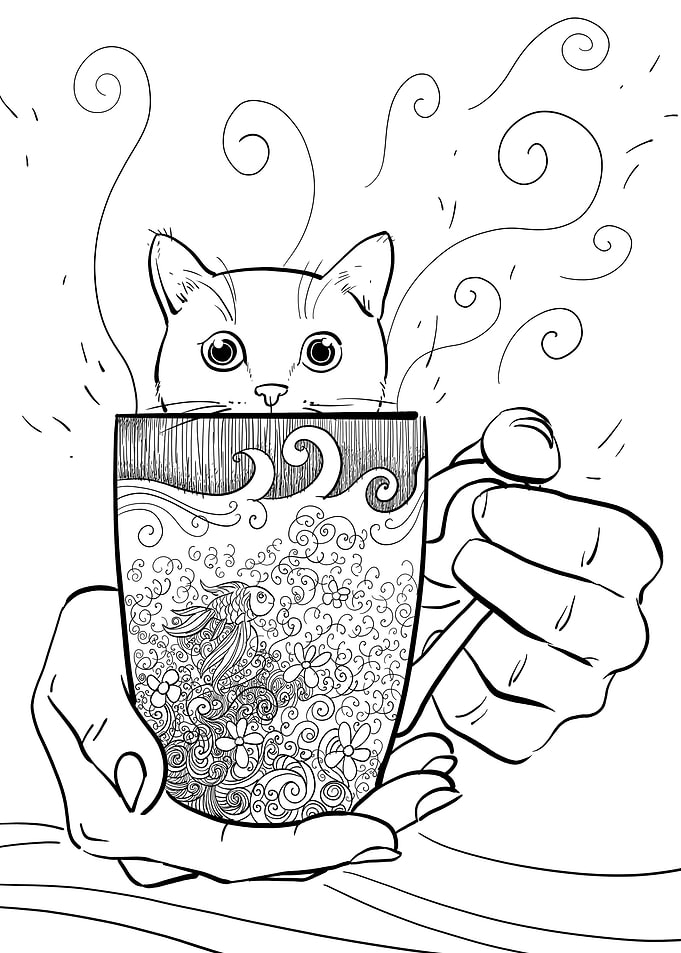 Cat in a cup of tea