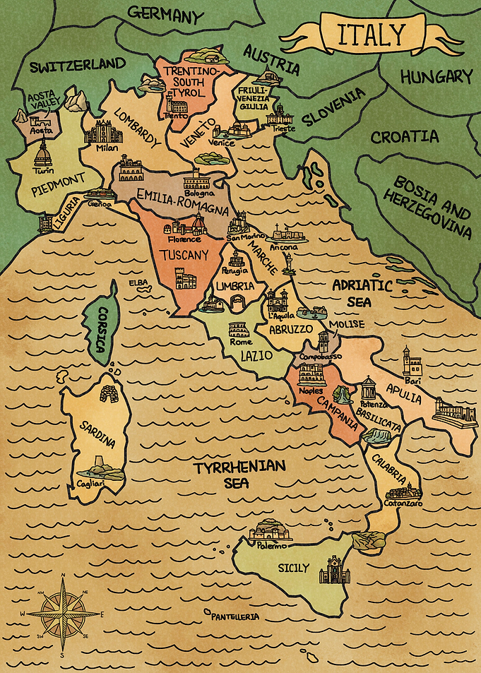 Vintage Colorful Italy Map