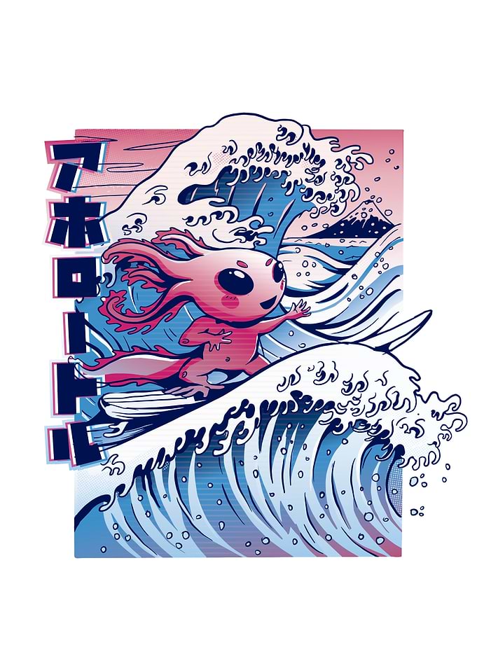 Vaporwave Surfing Axolotl