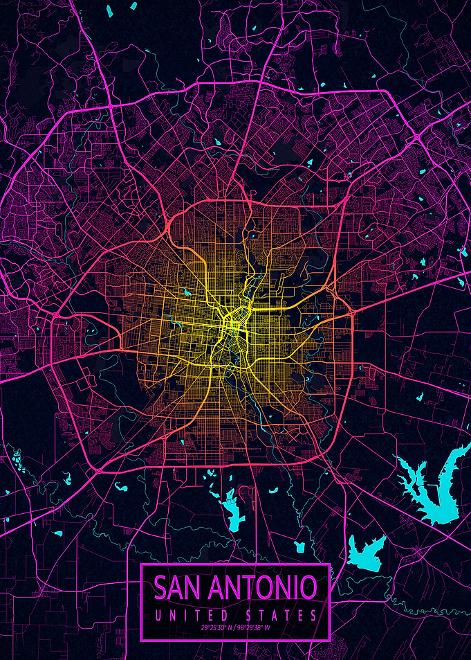 San Antonio City Map Neon