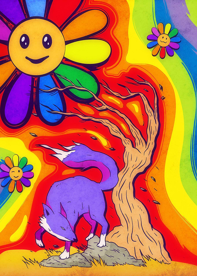 Kidcore Fox Smiling Flower