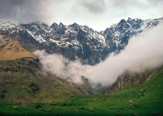 Foggy and Snowy Mountains