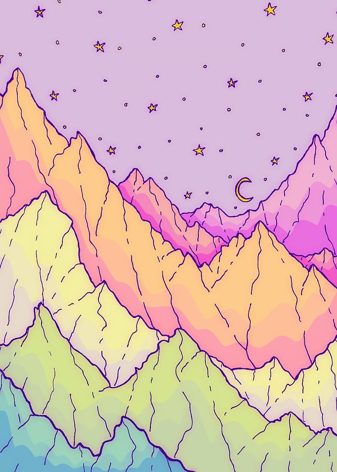 A pastel mountain range