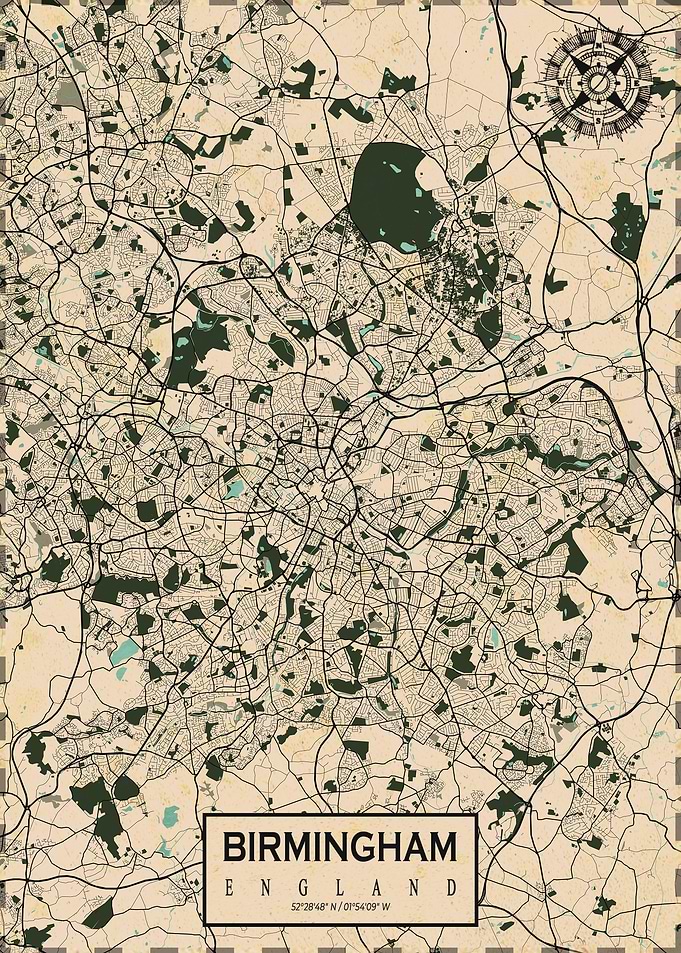 Birmingham Map Vintage