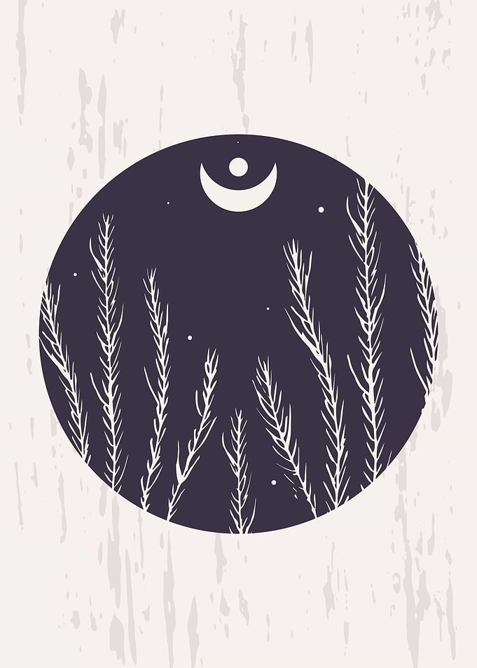 Moon with botanical leaf
