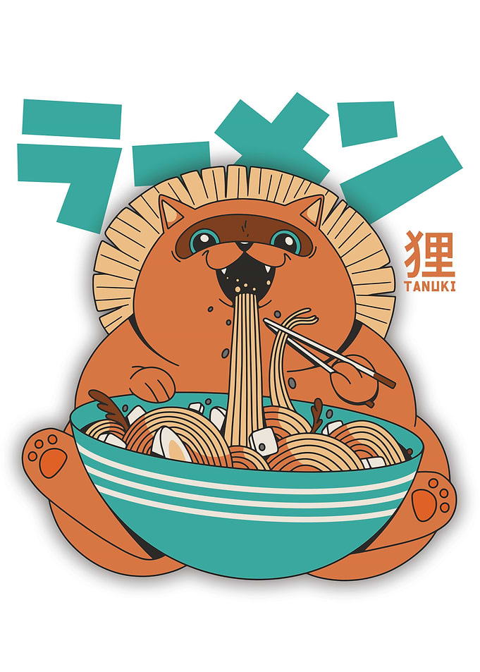 Cute Tanuki with ramen