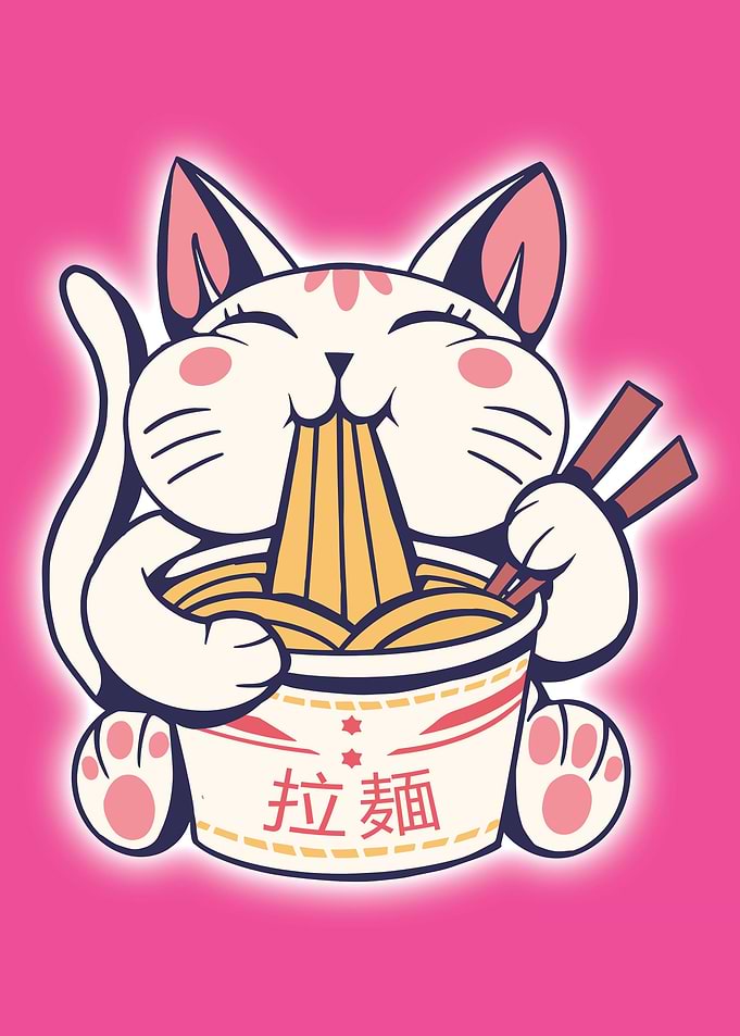 Cute cat with ramen