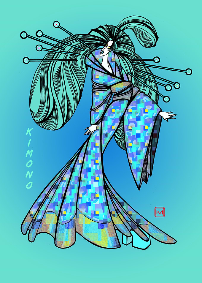 Fantasy art green kimono