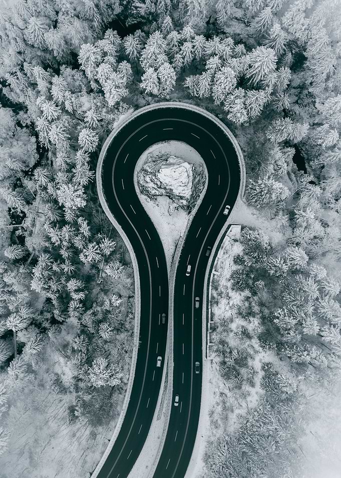 Curvy street in winter