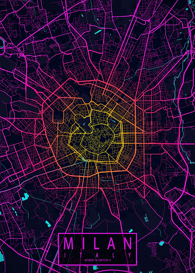 Milan City Map Neon