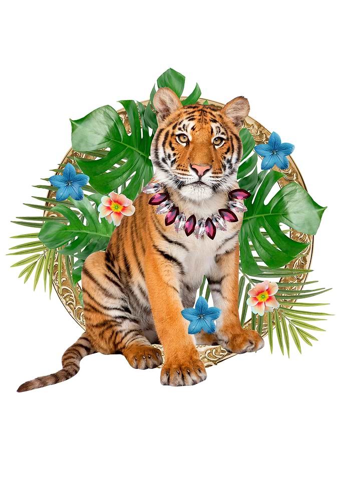 Baby Tiger with Flowers