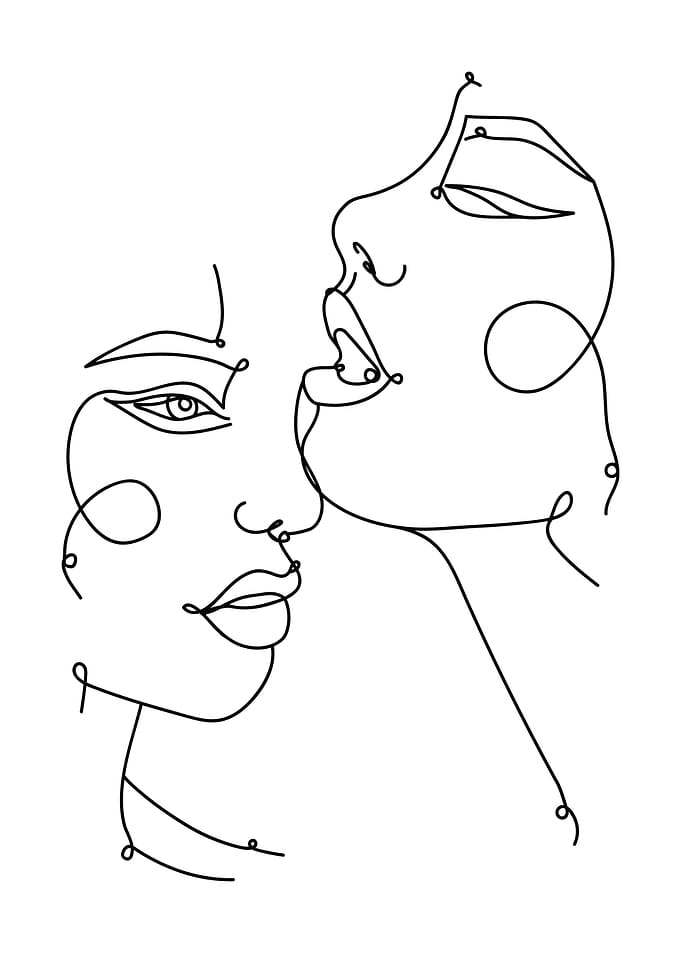 Two Girls Faces Line Art