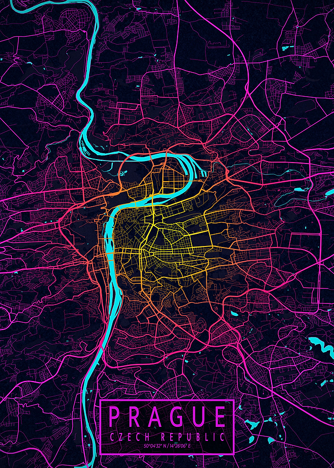 Prague City Map Neon